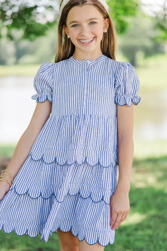 Girls: Perfectly Paired Navy Blue Striped  Dress