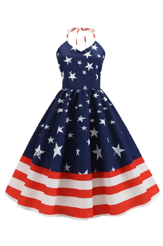 Halter Navy Star Stripes Vintage Dress