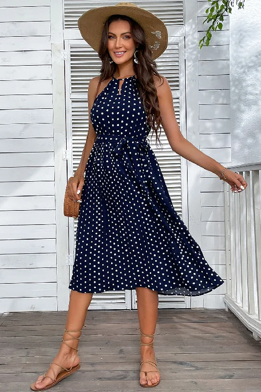 Halter Polka Dots Royal Blue Summer Dress