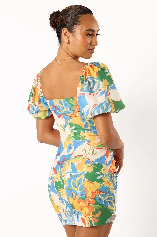 Harriet Puff Sleeve Mini Dress - Malta Print