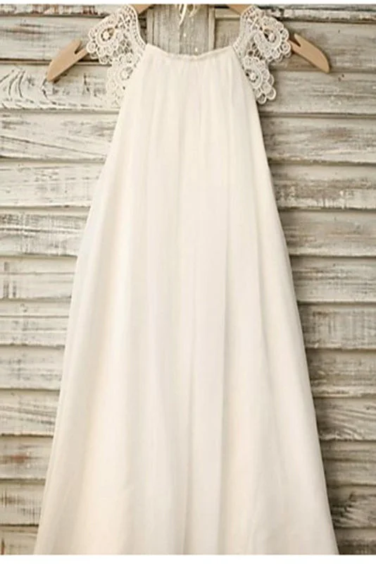 Ivory A-line Scoop Sleeveless Chiffon Floor-Length Flower Girl Dress OK716