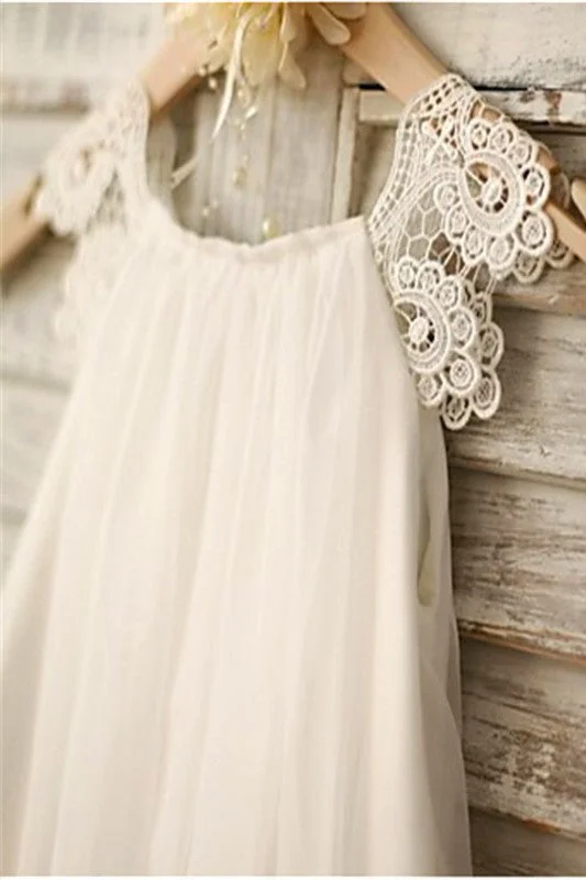 Ivory A-line Scoop Sleeveless Chiffon Floor-Length Flower Girl Dress OK716