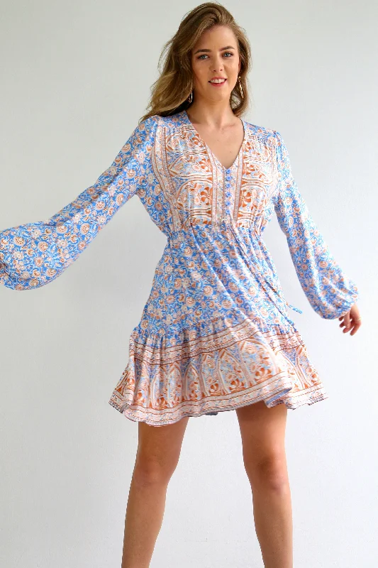 Jamilla Long Sleeve Mini Dress - Aqua