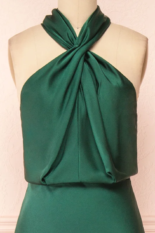 Jinny Emerald | Satin Halter Maxi Dress