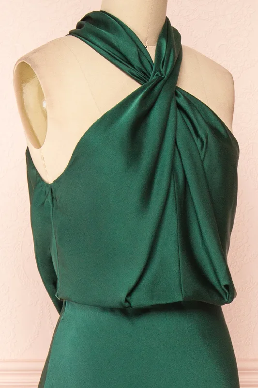 Jinny Emerald | Satin Halter Maxi Dress