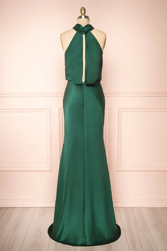 Jinny Emerald | Satin Halter Maxi Dress