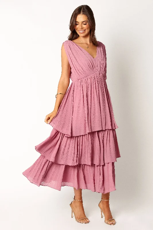 Kiara Tiered Midi Dress - Orchid Purple