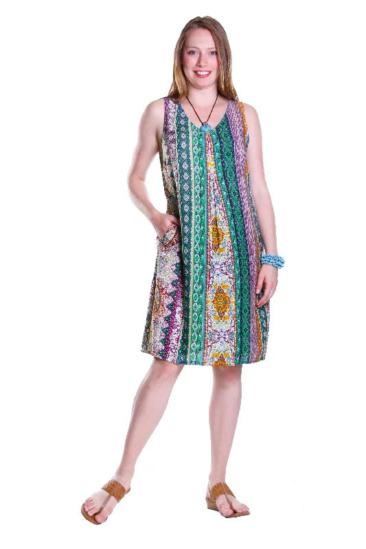 La Cera Green Multi Print Sleeveless Dress