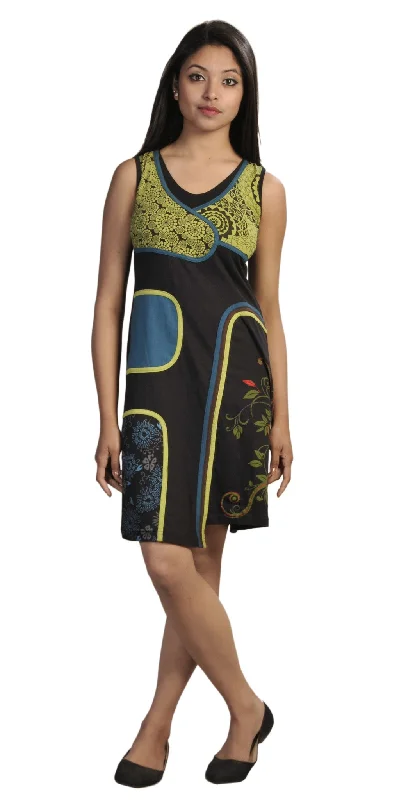 ladies-sleeveless-carry-flower-dress-with-patch-and-embroidery-drs3014(No Exchange/ No Refund)