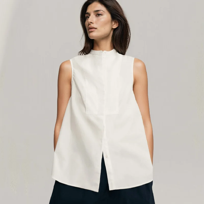 Laura - Organic Cotton Sleeveless Shirt | White