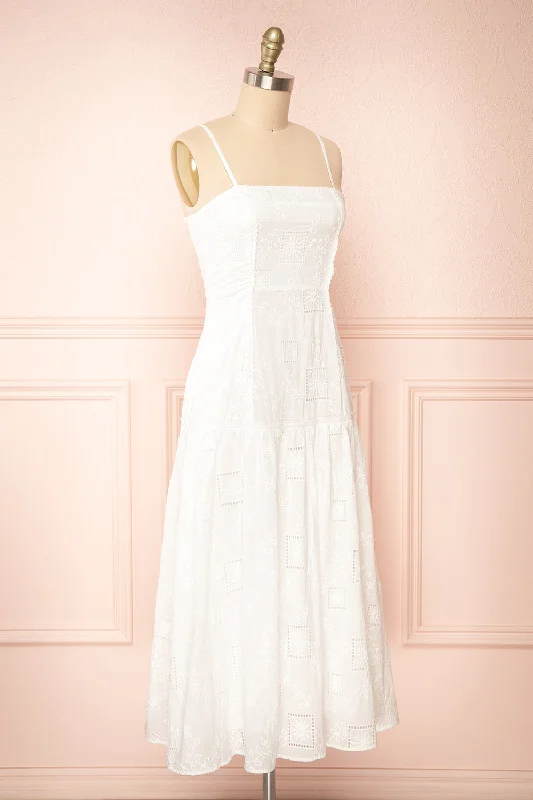 Lisy | White Midi Dress w/ Openwork