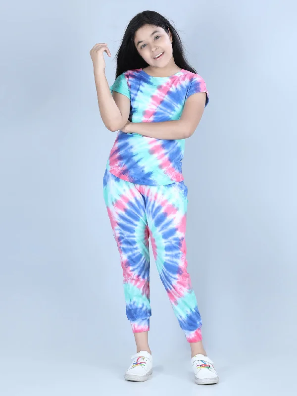 Girl's  Multicolored Tie & Dye Cotton Track Suit Set - StyleStone Kid