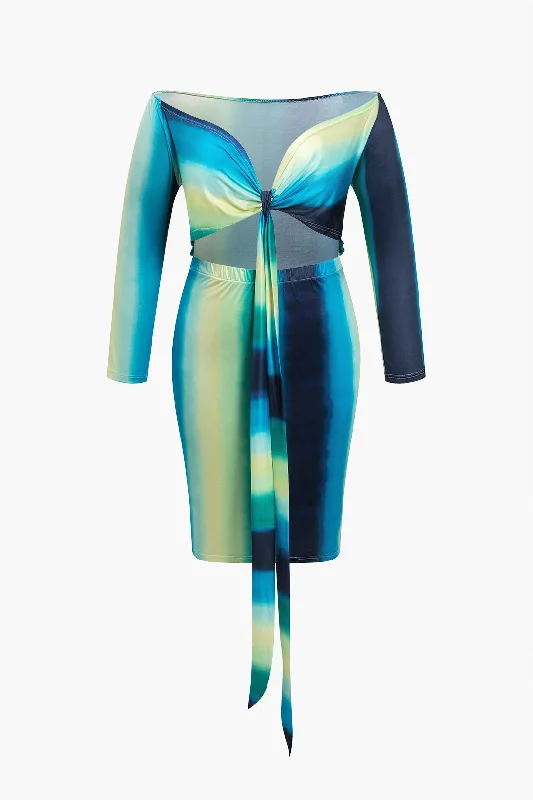 Plus Size Ombre Tie Front Midi Dress