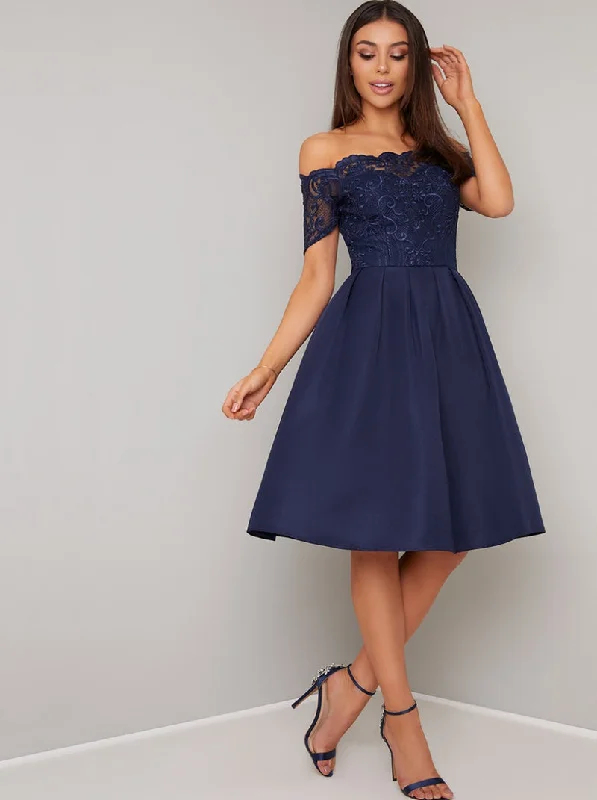 Navy Bardot Dress