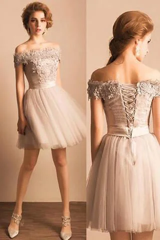 new Off-the-shoulder Lace Tulle Short Beaded Homecoming/Prom Dresses,Graduation Party Dress OK323