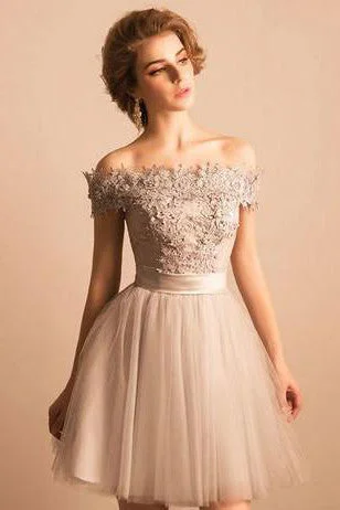 new Off-the-shoulder Lace Tulle Short Beaded Homecoming/Prom Dresses,Graduation Party Dress OK323