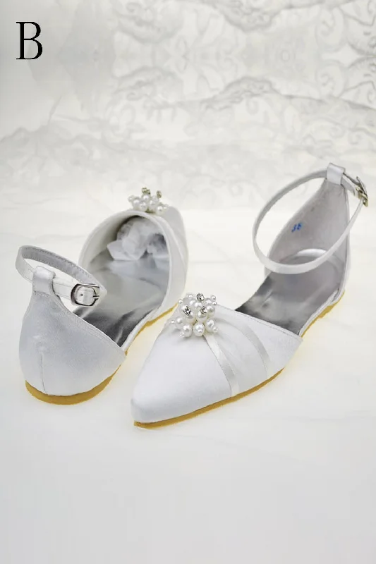 Ivory Pointed Toe Handmade Beading Flats For Women S47