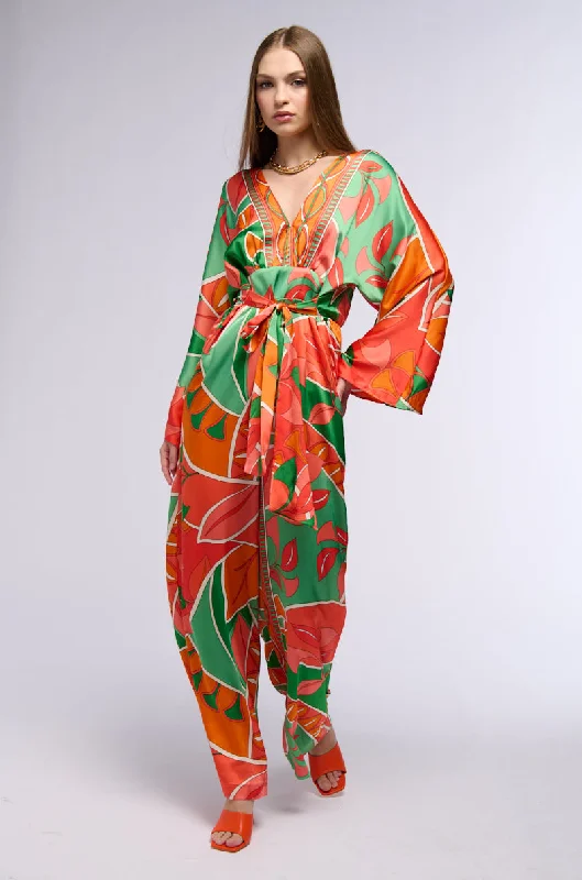 PRINCESS ORANGE PRINTED WIDE LEG JUMPSUIT