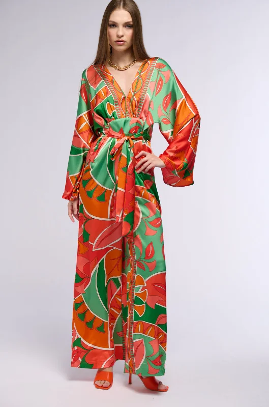 PRINCESS ORANGE PRINTED WIDE LEG JUMPSUIT