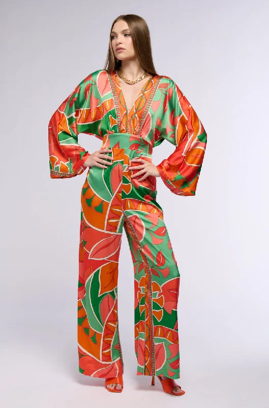 PRINCESS ORANGE PRINTED WIDE LEG JUMPSUIT