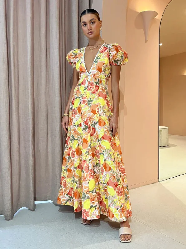 Hire BY NICOLA S/S Wavy Maxi Dress In Citrus Print