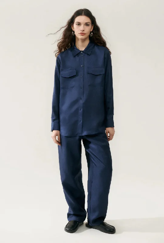 Silk Laundry Boyfriend Shirt - Midnight