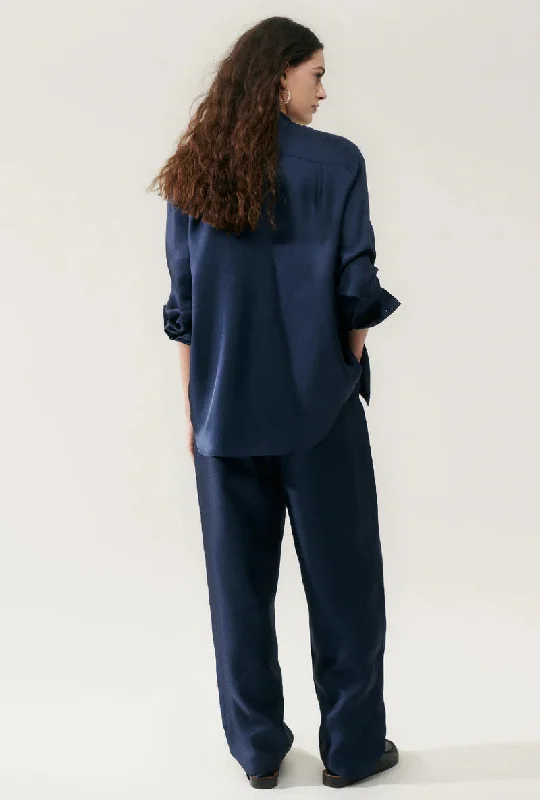 Silk Laundry Boyfriend Shirt - Midnight