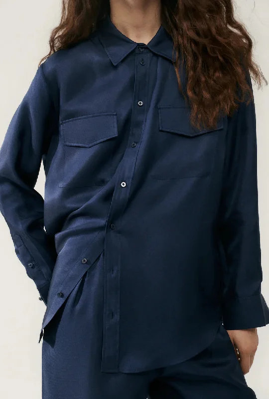 Silk Laundry Boyfriend Shirt - Midnight