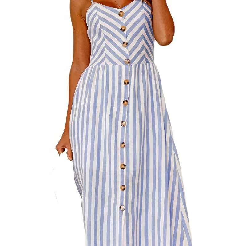 Sixsr Pocket Striped Cami Dress, Sexy Backless Casual Dress For Summer & Spring, Women's Clothing