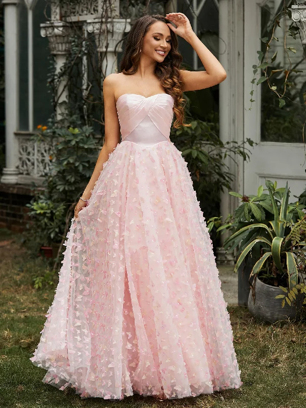 Sweetheart Butterflies Appliqued Ball Gown Pink