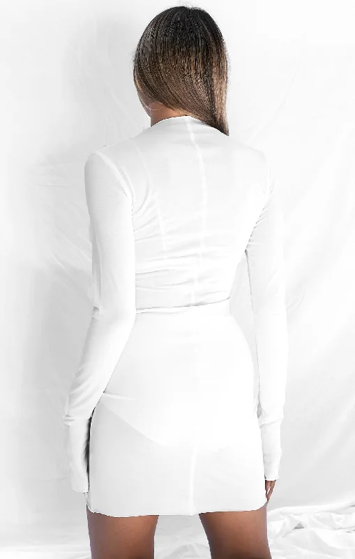 THE MODAL L/S MINI DRESS - WHITE