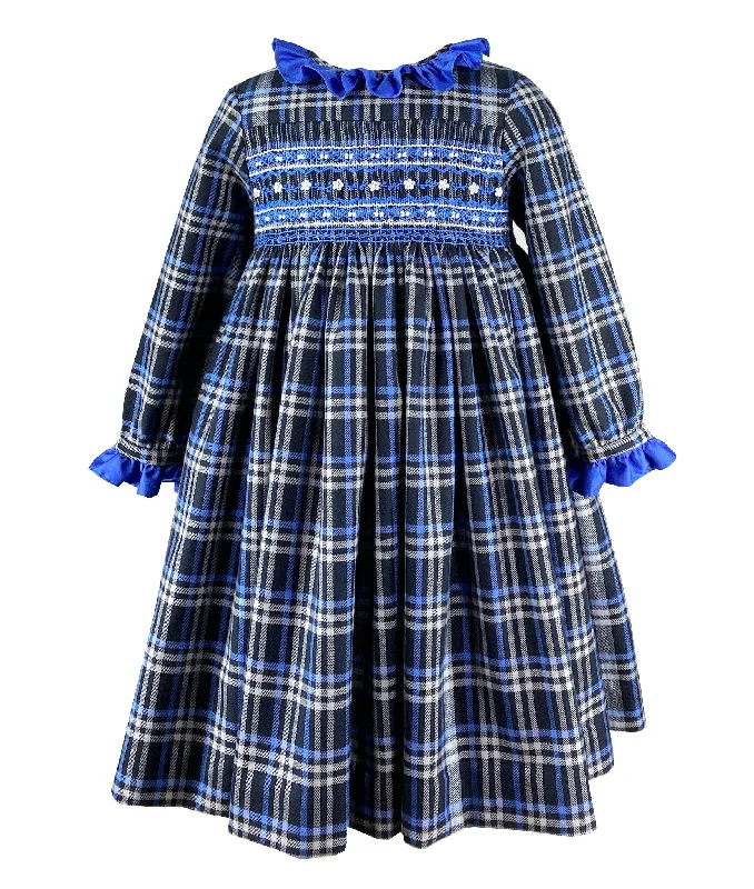 Winter Tartan and White Daisy Smocking Colombine Dress