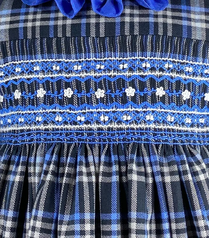 Winter Tartan and White Daisy Smocking Colombine Dress