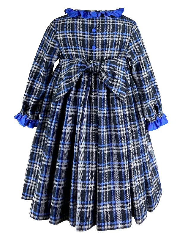 Winter Tartan and White Daisy Smocking Colombine Dress