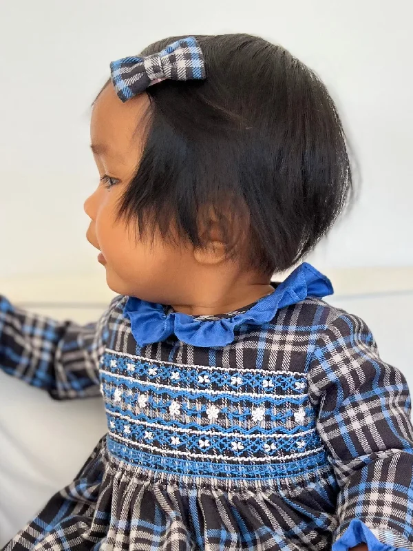 Winter Tartan and White Daisy Smocking Colombine Dress