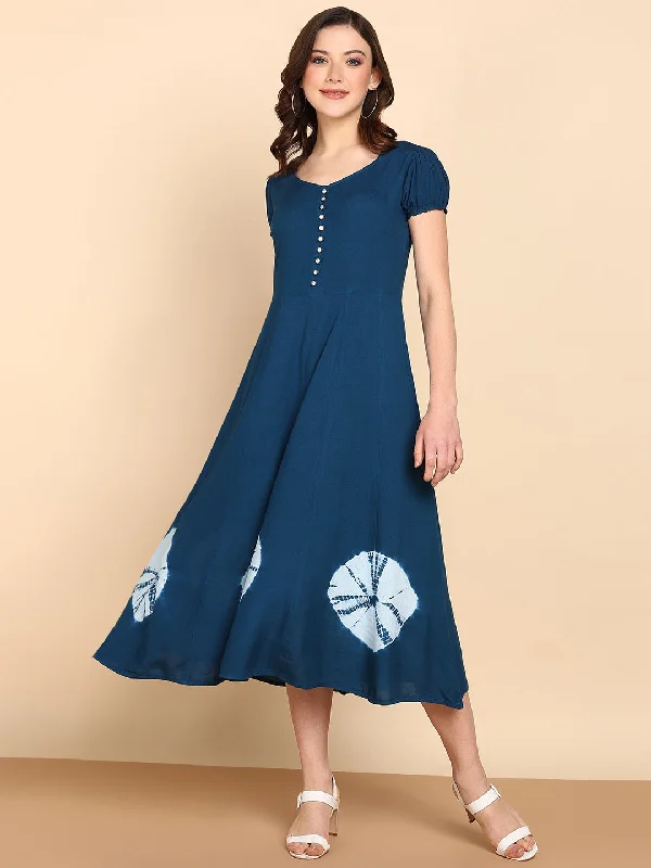 Women's Rayon Blue Regular Dress - Maaesa