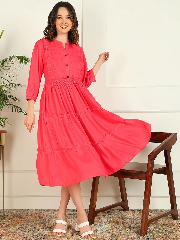 Flared Solid Viscose Rayon Dress