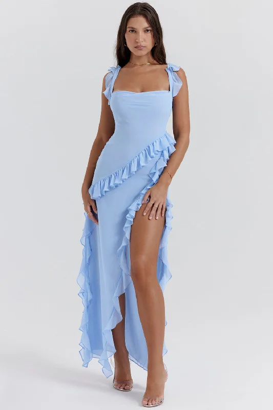 Hire HOUSE OF CB Ariela Soft Blue Ruffle Maxi Dress