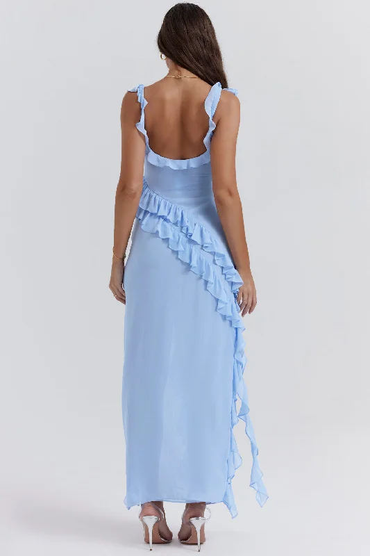 Hire HOUSE OF CB Ariela Soft Blue Ruffle Maxi Dress