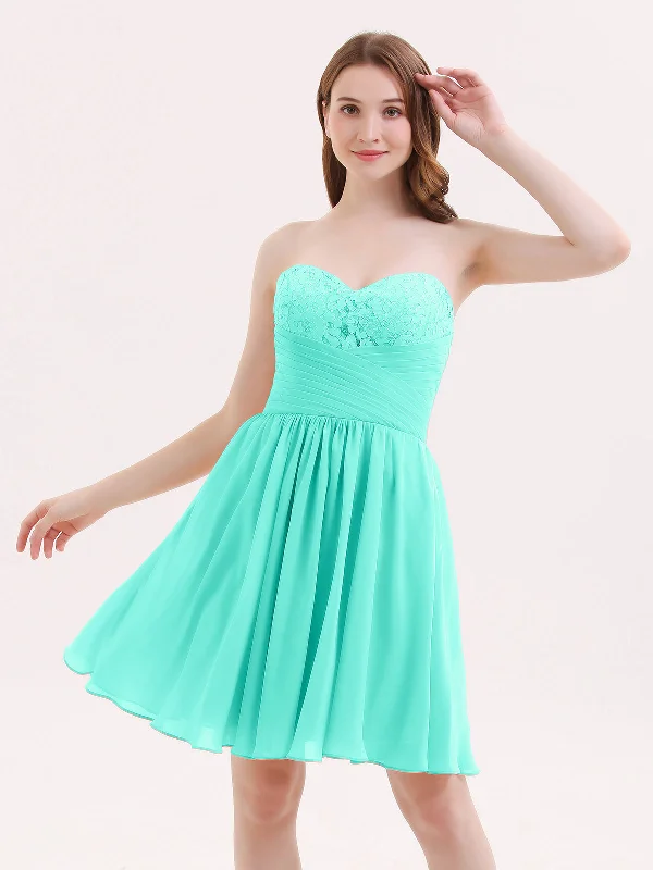 Strapless Short Chiffon Dress with Sweetheart Neck Spa