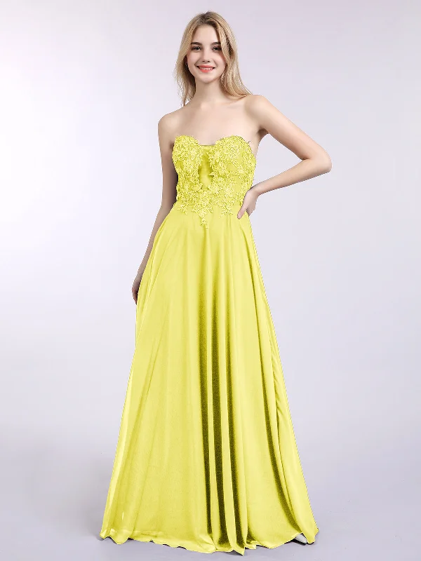 Strapless Chiffon with Appliqued Gown Lemon