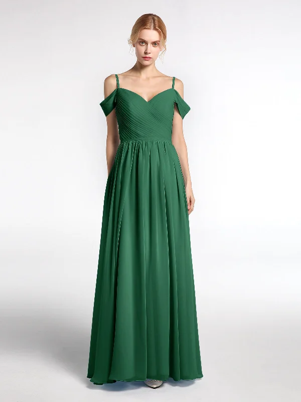 Chiffon Bridesmaid Dress with Pleated Bodice-Dark Green