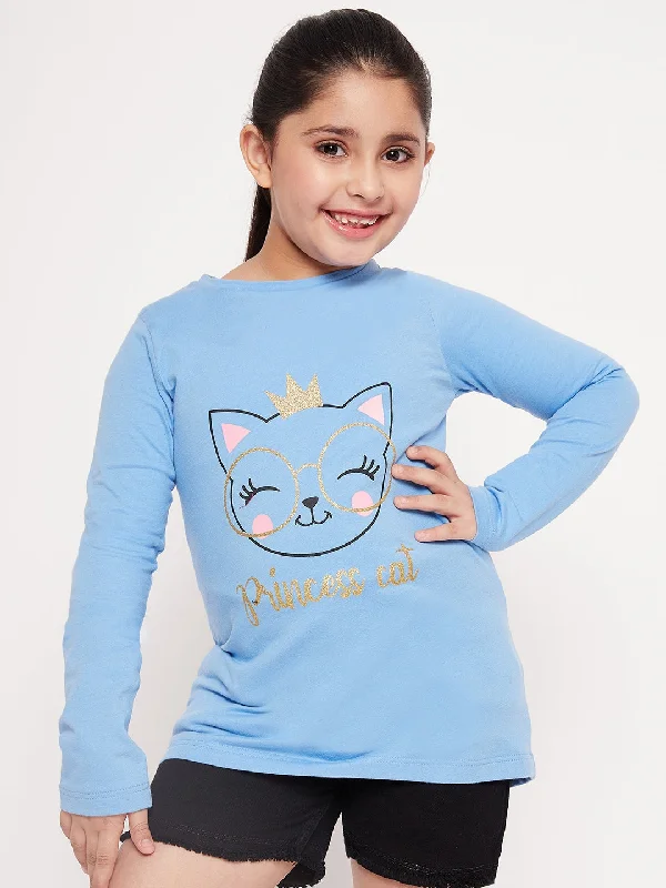 Girls Graphic Printed Long Sleeves Relaxed Fit Cotton T-Shirt - Ps Peaches