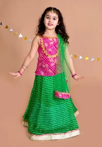 Girls Green Pink Ready To Wear Lehenga Blouse With Dupatta - Ps Peaches