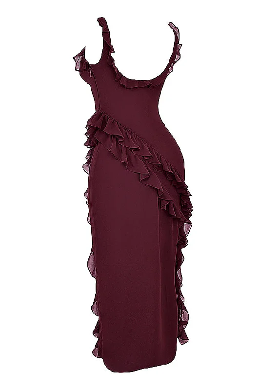 Hire HOUSE OF CB Ariela Mulberry Ruffle Maxi Dress