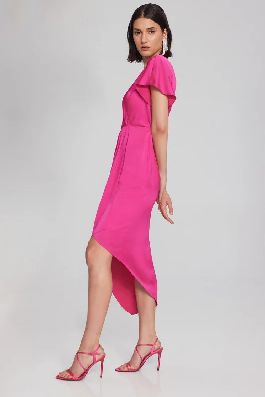 Joseph Ribkoff Satin Asymmetrical Flowy Wrap Dress Pink 241777