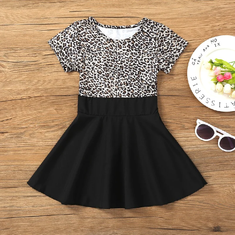 Sixsr Leopard Summer New Fashion Baby Girls Kid Short Sleeve T-shirt Patchwork Girls Dress Short Dresses Princess TUTU Dress 1-6Y