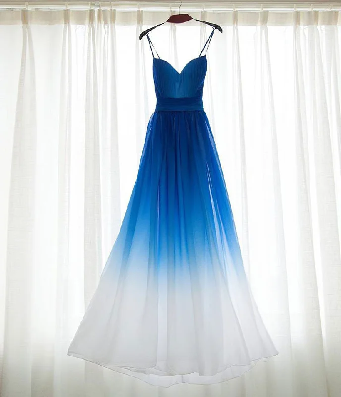 Royal Blue White Ombre Long Bridesmaid Dress,A-line Sweetheart Chiffon Prom Dress OK241